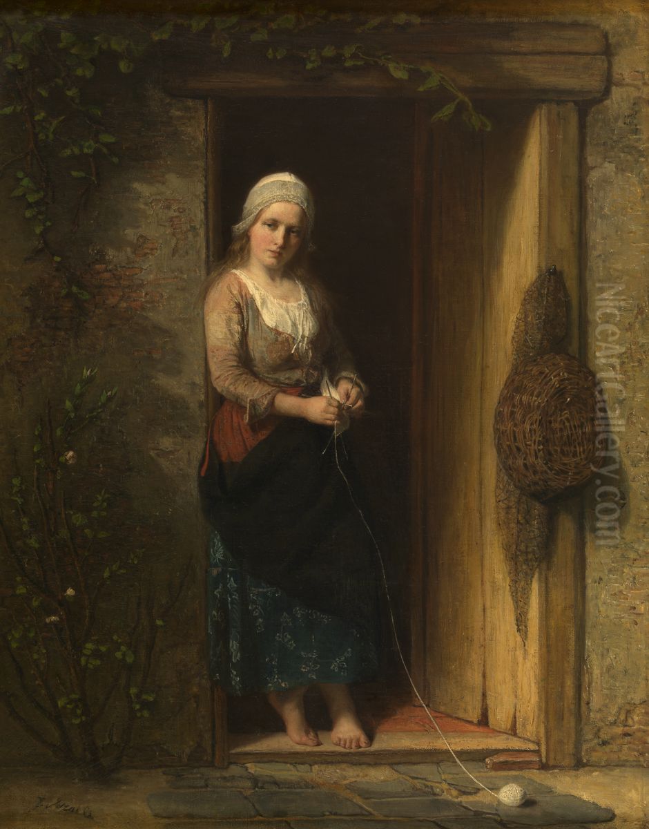 Ida, the Fisherman's Daughter at the Doorway Oil Painting by Jozef Israels