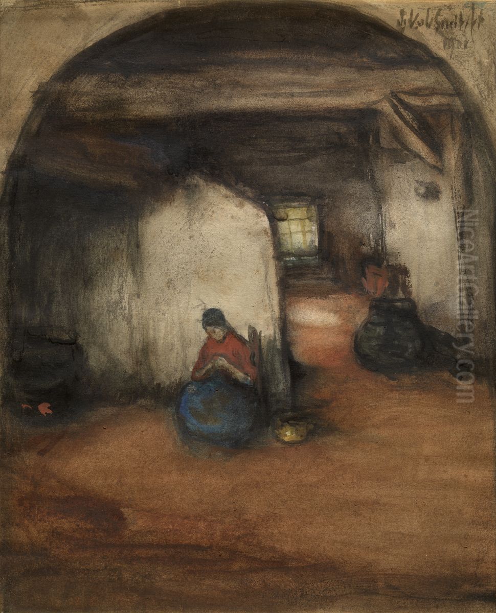 De aardappelschilster Oil Painting by Jakob Smits