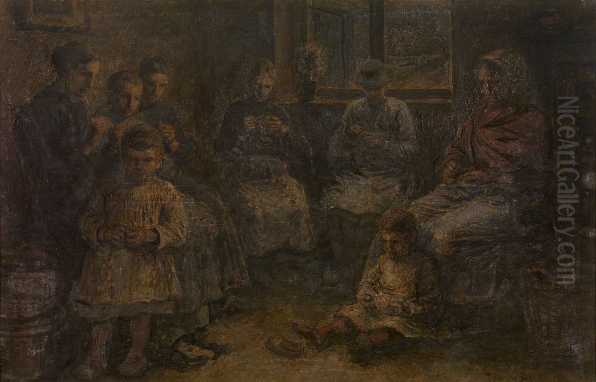 Portret van een familie Oil Painting by Xavier Mellery
