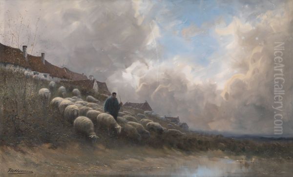 Landscape with Sheep Oil Painting by Maurice Hagemans
