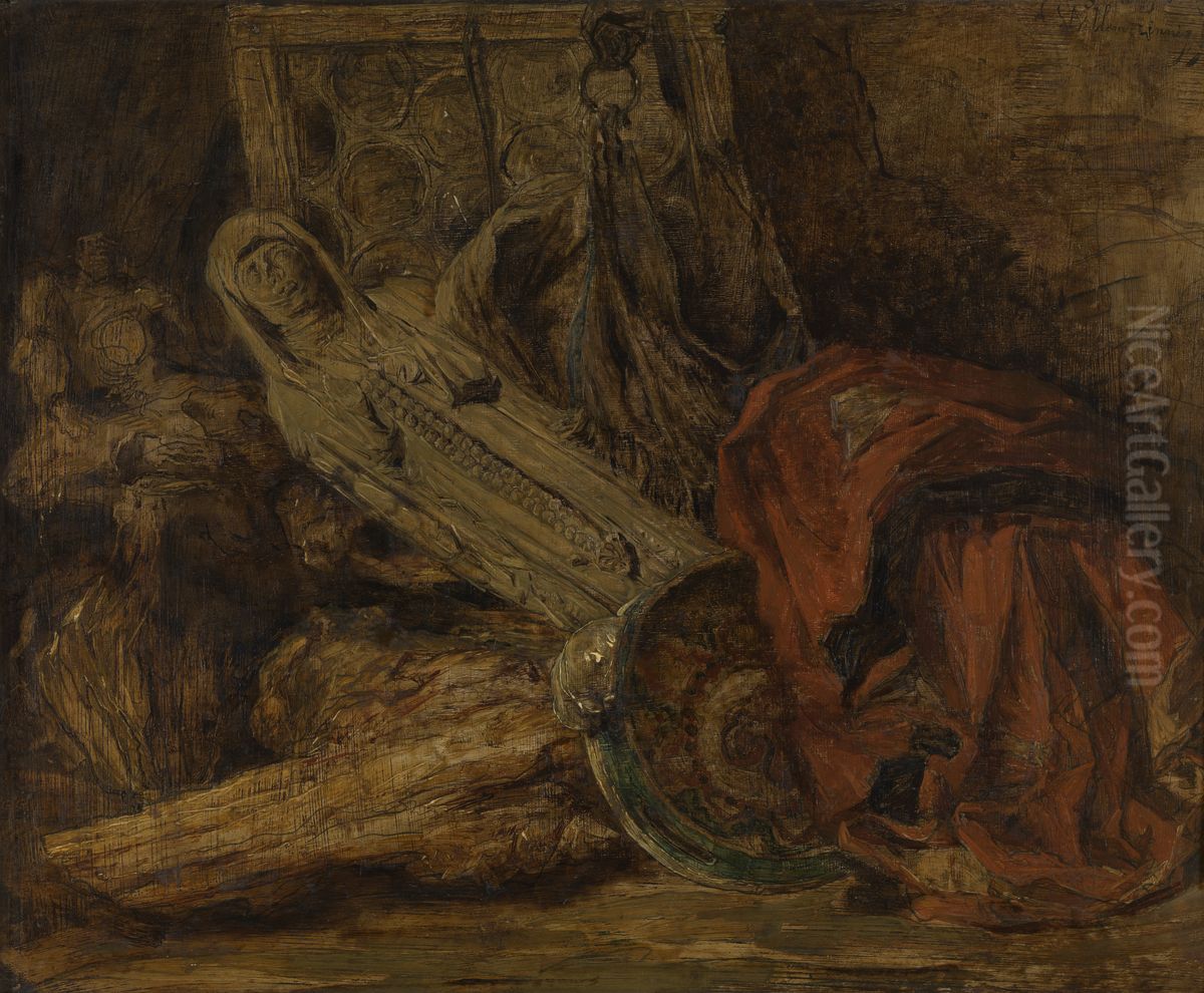 Stilleven met beeldje Oil Painting by Willem Linnig Junior