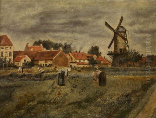 De aardappeloogst Oil Painting by Henri de Braekeleer