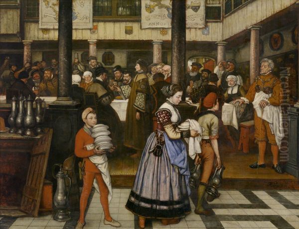 Frans Floris gaat naar een feest van de Sint-Lucasgilde Oil Painting by Jan August Hendrik Leys