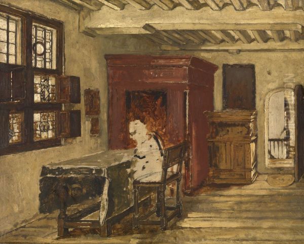 Interior Oil Painting by Jan August Hendrik Leys