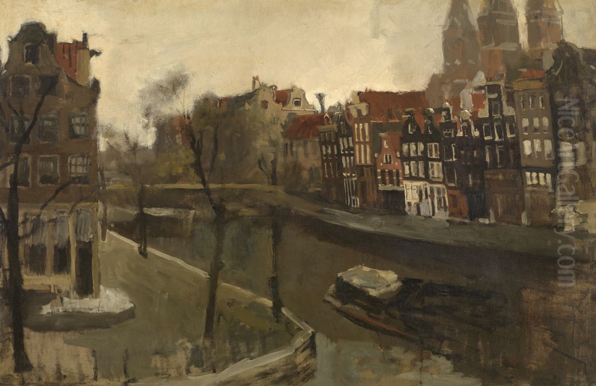 Korte Prinsengracht bij de Brouwersgracht te Amsterdam Oil Painting by George Hendrik Breitner