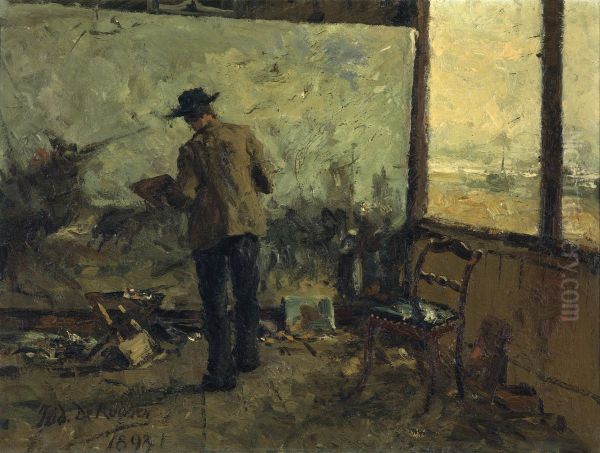 De schilder Franz Courtens Oil Painting by Isidore De Rudder