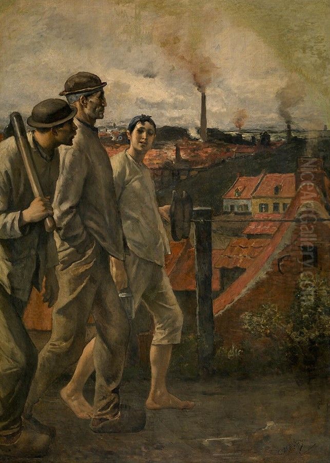 Return from the Mine Oil Painting by Constantin Meunier