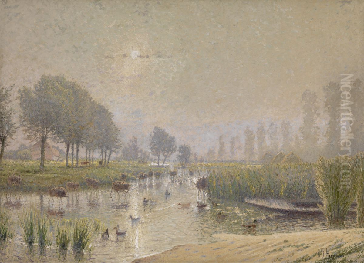 Duck Nests in the Reed Oil Painting by Adriaan Jozef Heymans