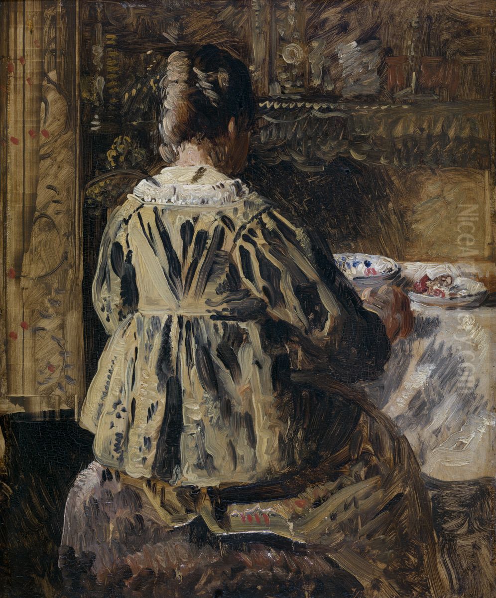 The Meal or Woman Seen from the Back Oil Painting by Henri de Braekeleer