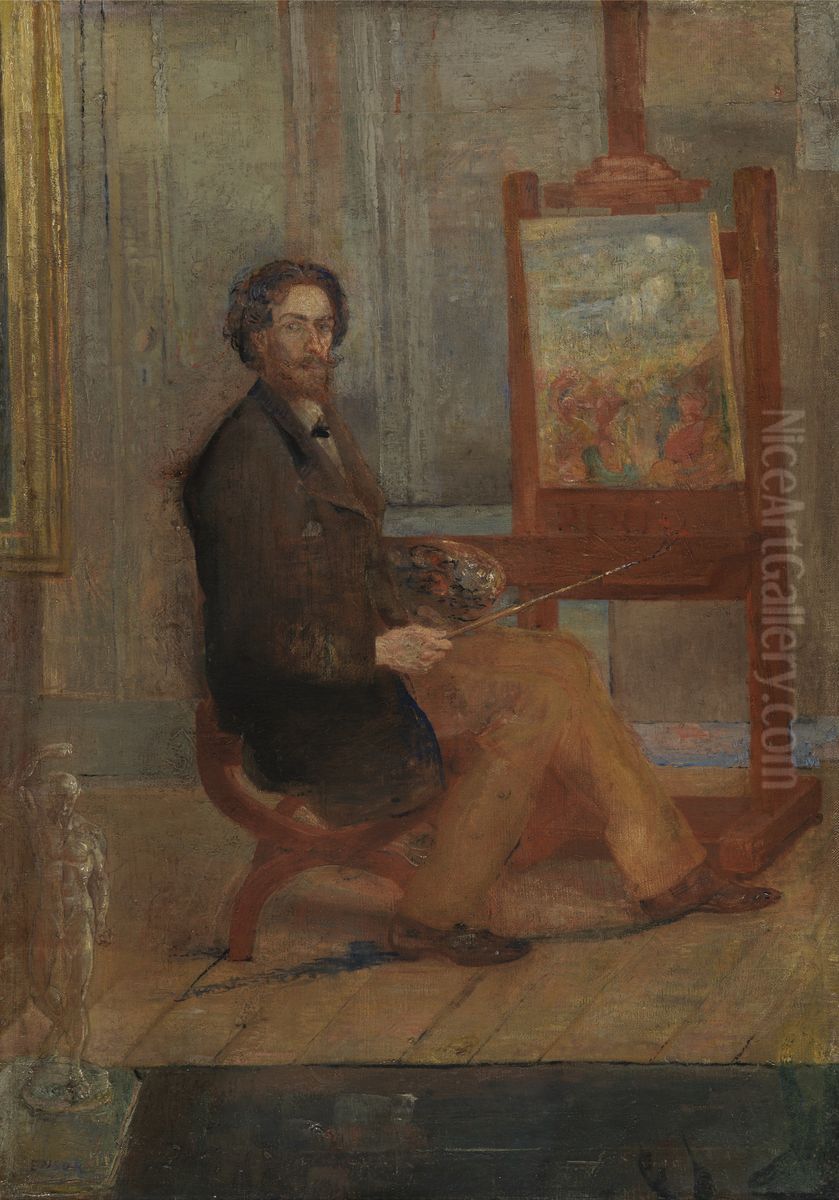 Ensor at his Easel Oil Painting by James Ensor