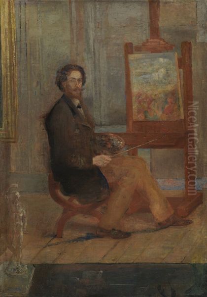 Ensor voor zijn schildersezel Oil Painting by James Ensor