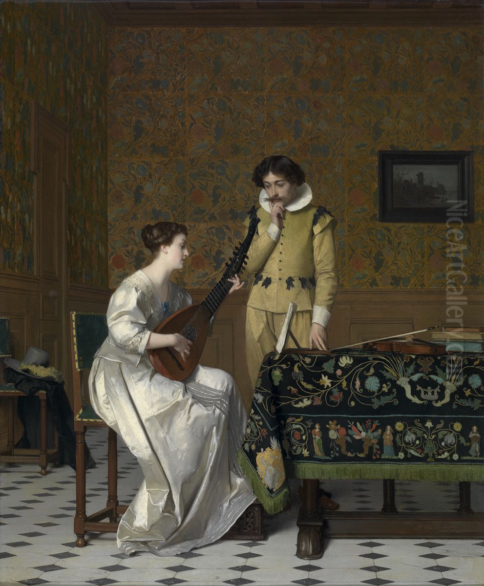 Musicerende vrouw Oil Painting by Florent Willems