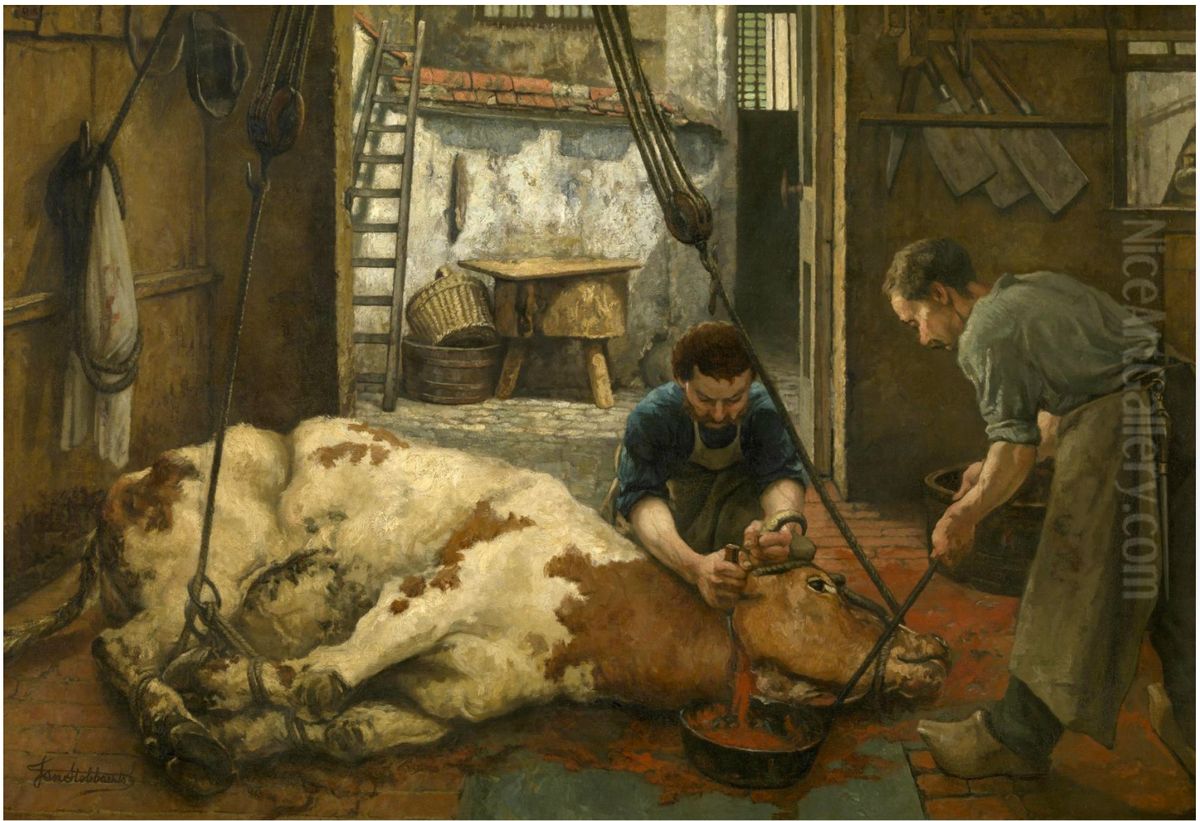 Slaughtering Oil Painting by Jan Stobbaerts