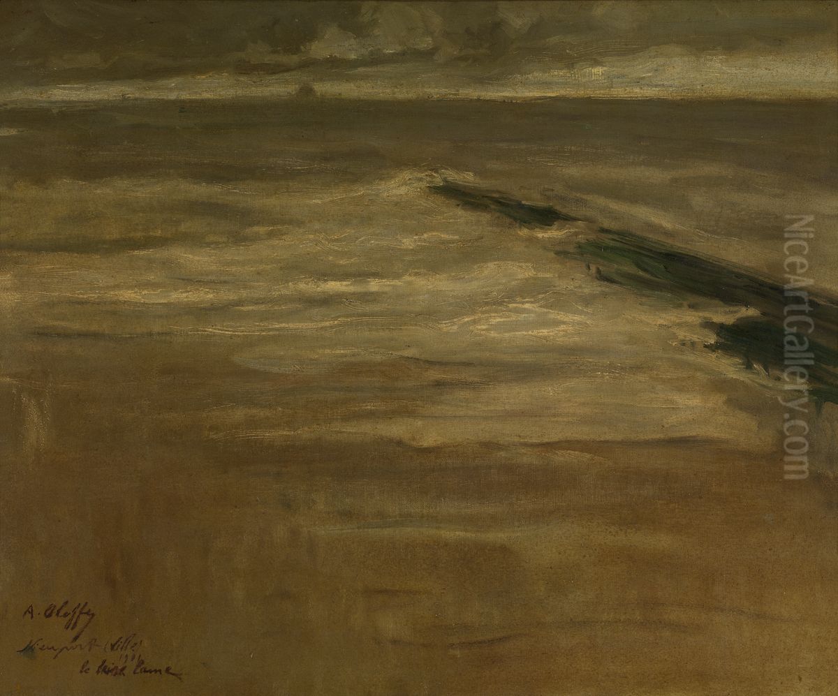 Golfbreker in Nieuwpoort Oil Painting by Auguste Oleffe