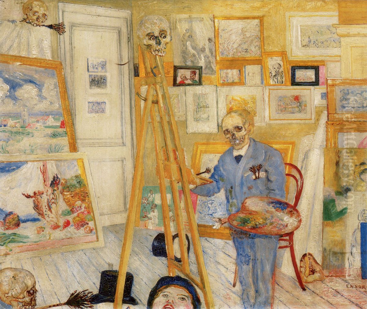 Skeleton Painter in his Studio Oil Painting by James Ensor