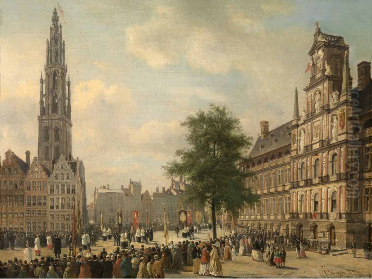 Processie op de Grote Markt in Antwerpen Oil Painting by Jan Michiel Ruyten