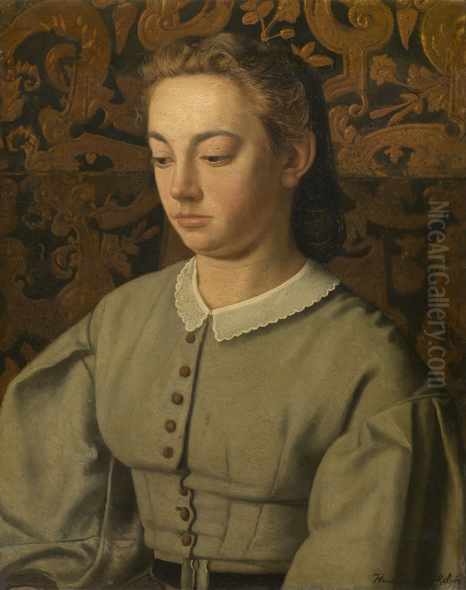 Betsy De Braekeleer, zuster van de kunstenaar Oil Painting by Henri de Braekeleer