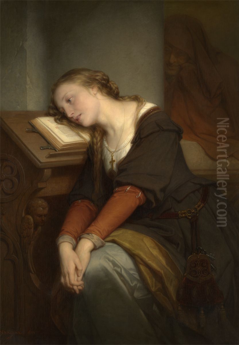 Margaretha in de kerk Oil Painting by Nicaise de Keyser