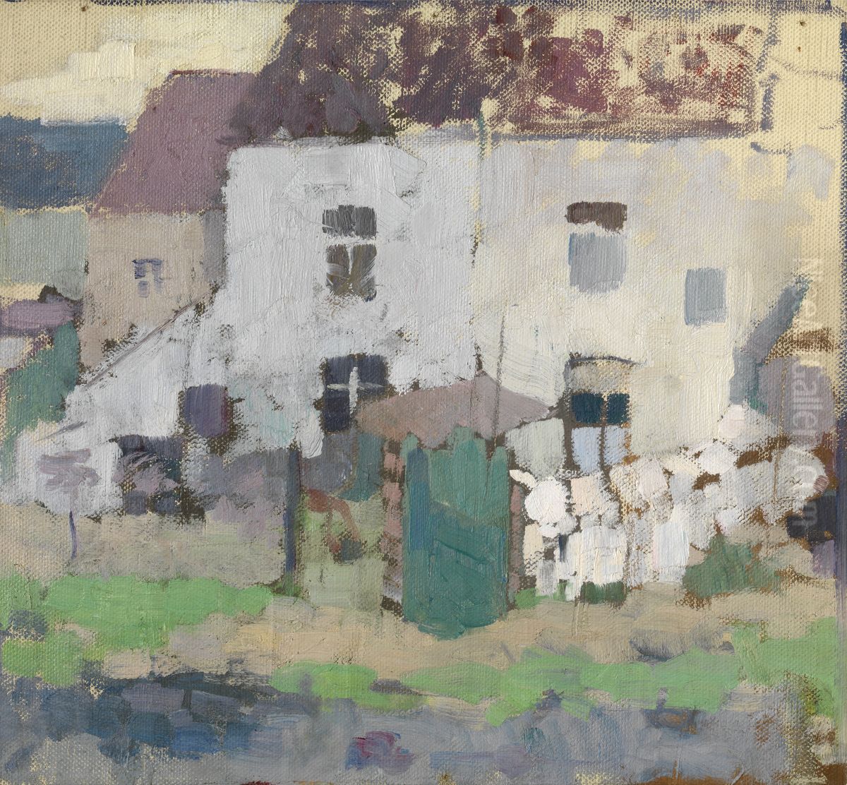 Witte gevels en tuin in Bosvoorde Oil Painting by Rik Wouters