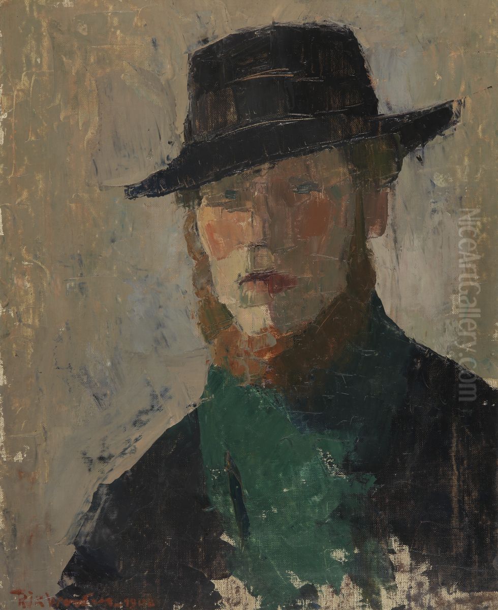 Zelfportret met zwarte hoed Oil Painting by Rik Wouters