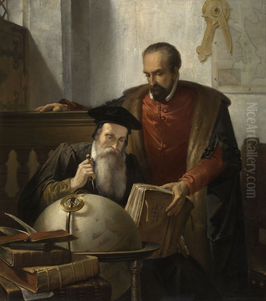 Mercator en Ortelius Oil Painting by Joseph Bellemans
