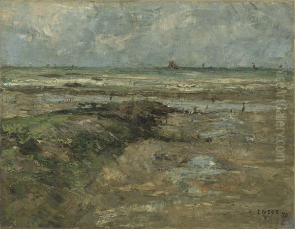 De golfbreker Oil Painting by James Ensor
