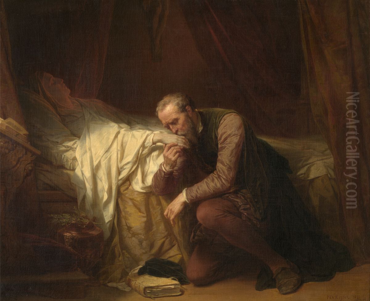 The Artist Michelangelo at the Deathbed of Vittoria Colonna Oil Painting by Nicaise de Keyser