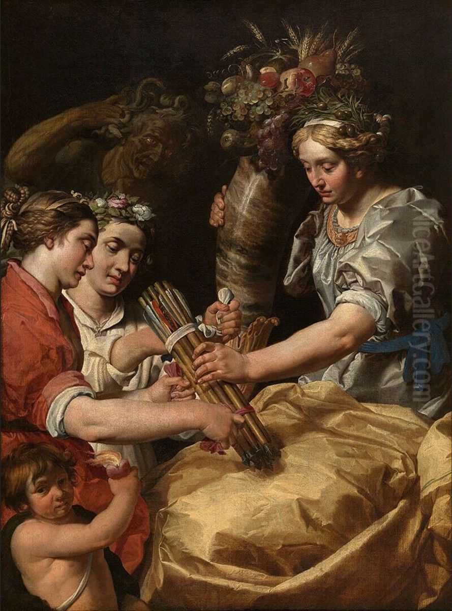 Concord, Charity and Sincerity Conquering Discord Oil Painting by Abraham Janssens I