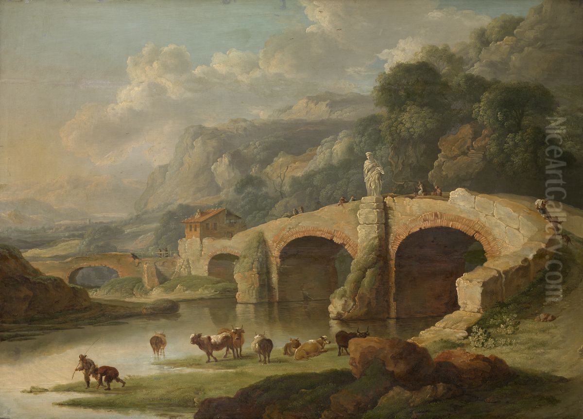 Italiaans landschap Oil Painting by Christian Wilhelm Ernst Dietrich