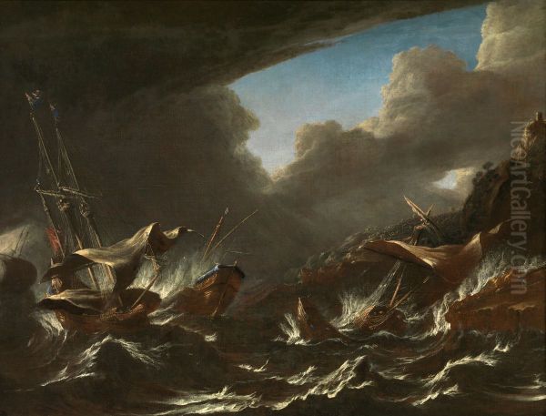 Storm op zee Oil Painting by Andries Van Eertvelt