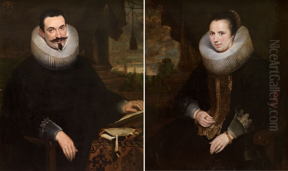 Barthel Van den Berghe en zijn vrouw Elisabeth Hoegaerts Oil Painting by Cornelis De Vos