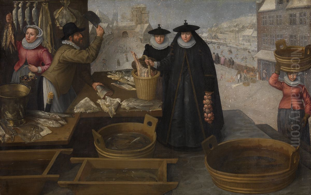Fishmarket Oil Painting by Lucas van Valckenborch