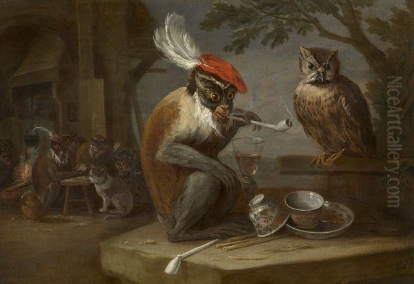 Singerie Oil Painting by David Teniers the Younger