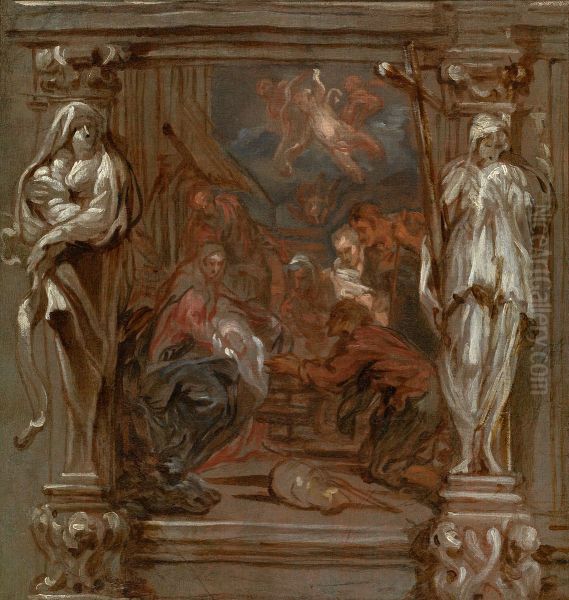 Adoration of the shepherds Oil Painting by Lucas Franchoys the Younger