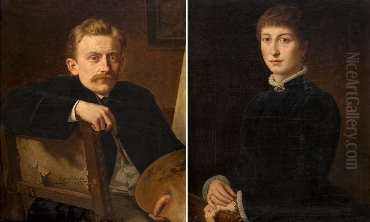 De schilder en mevrouw Hippolyte Van Soom Oil Painting by Eugene Siberdt
