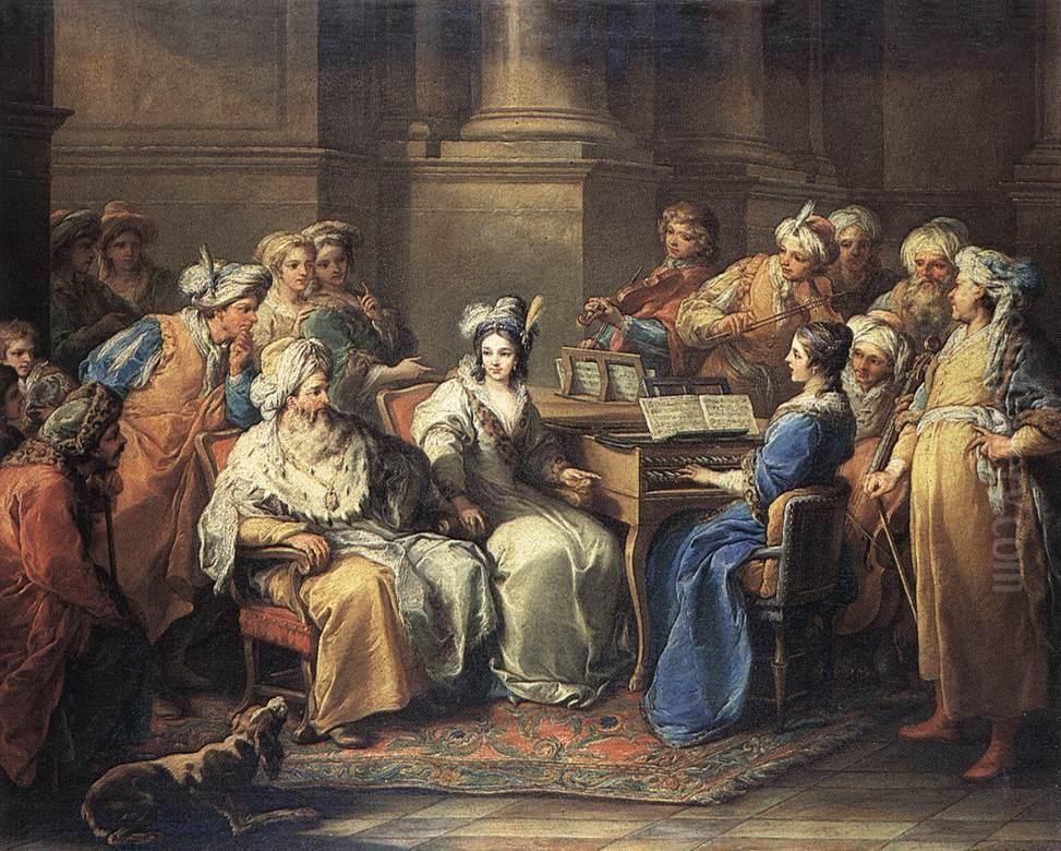 The Grand Turk Giving a Concert to his Mistress. Oil Painting by Charles-Andre van Loo