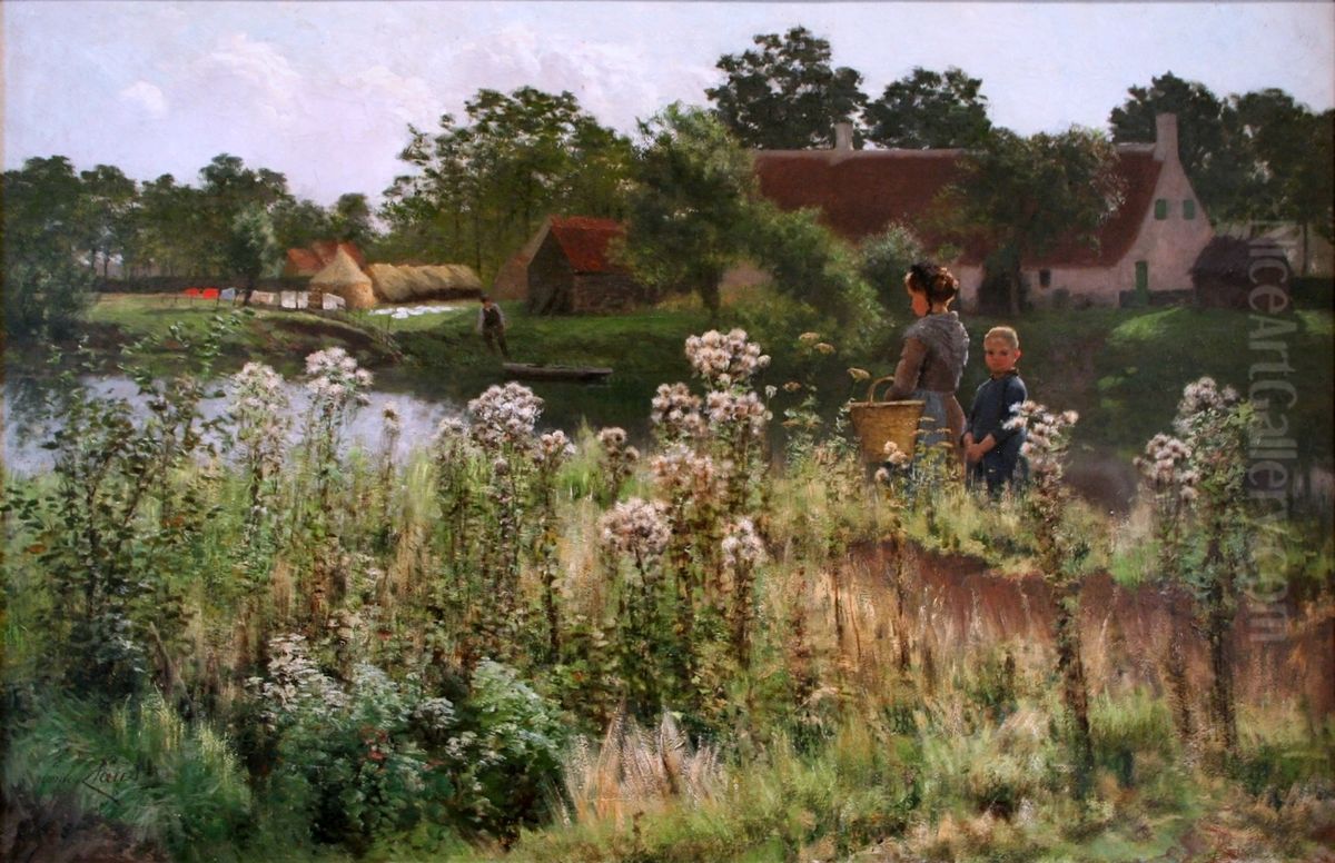 The river Lys at Astene Oil Painting by Emile Claus