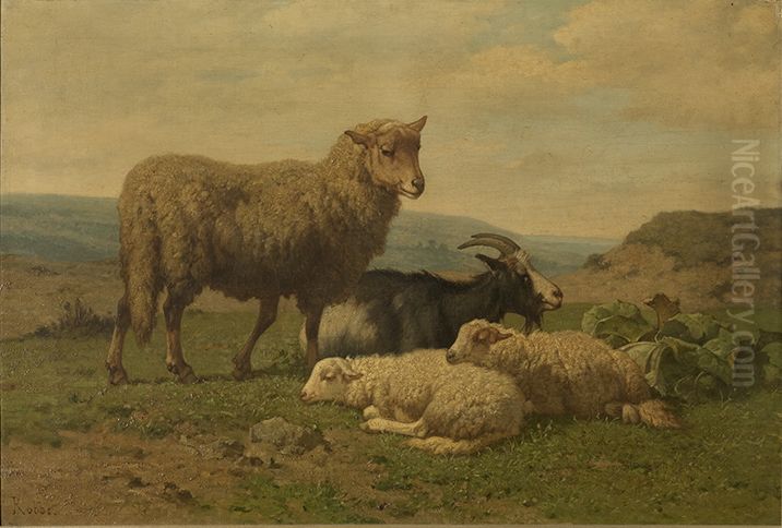 Kleinvee in het veld Oil Painting by Louis Marie Dominique Romain Robbe