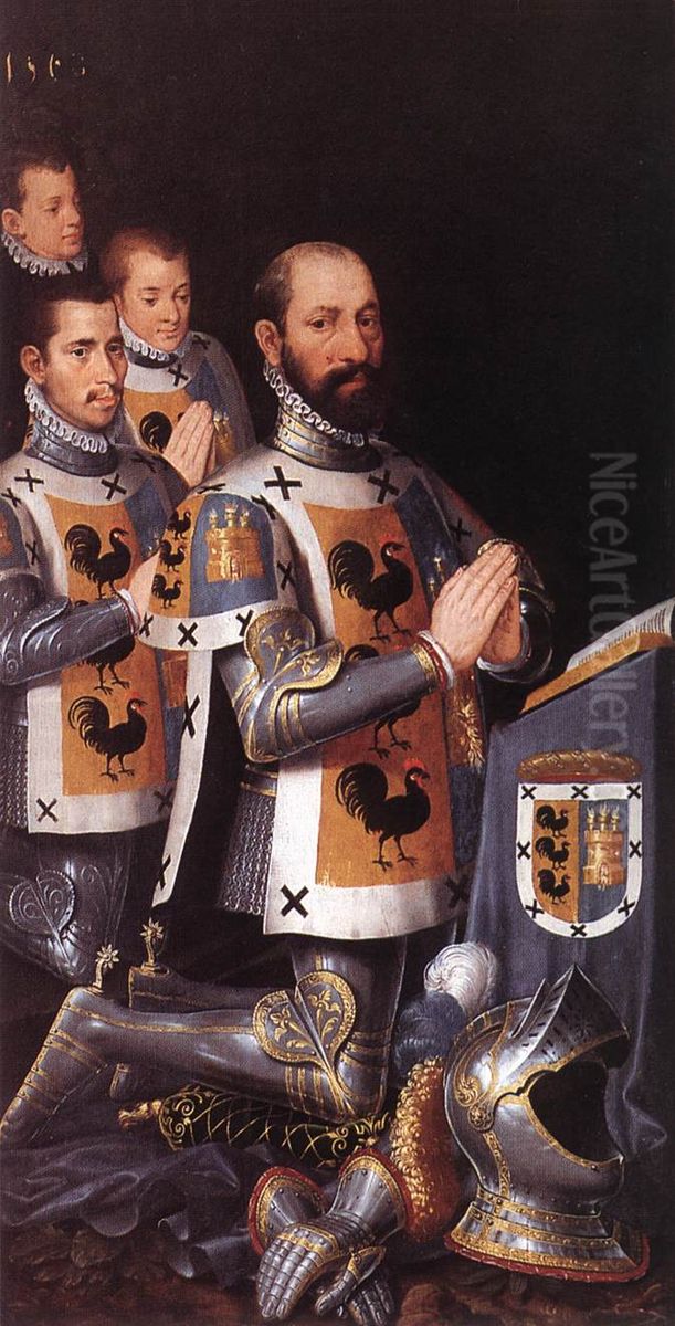 Portrait of Jan Lopez Gallo and his three sons Oil Painting by Pieter Pourbus