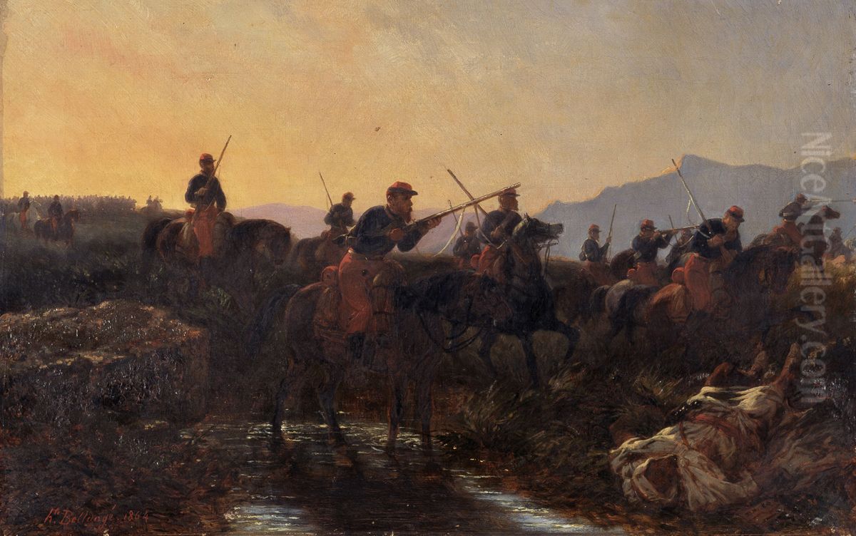 French Soldiers in North Africa Oil Painting by Hippolyte Bellange