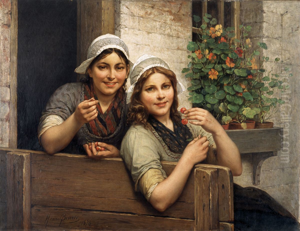 Ripe Cherries Oil Painting by Henri Jacques Bource