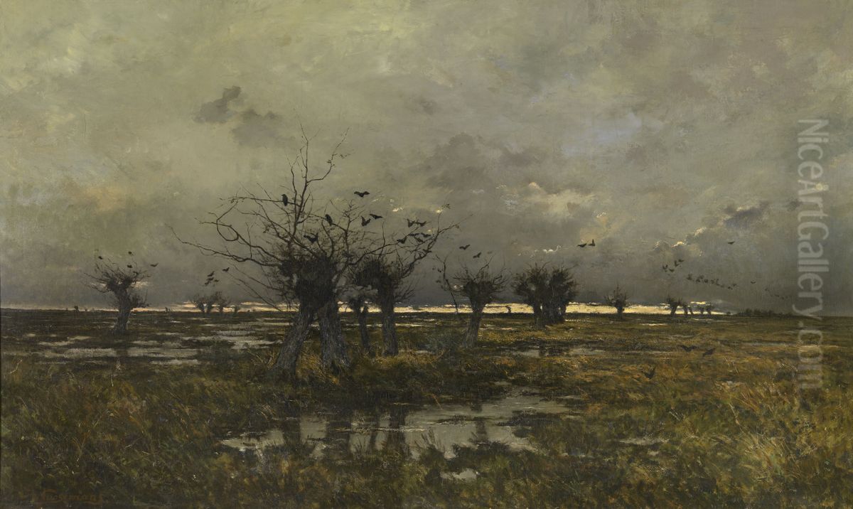 Evening in the Limburg Kempen Oil Painting by Joseph Theodore Coosemans
