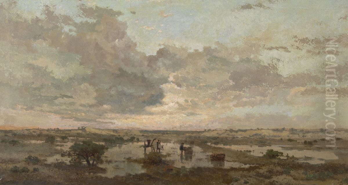 Sunset on the Heath Oil Painting by Adriaan Jozef Heymans