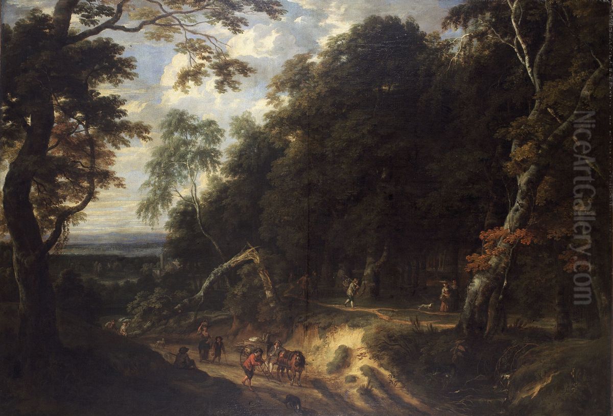 The Soignes Forest with Figures Oil Painting by Jacques d'Arthois