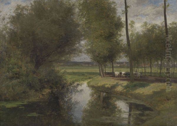 Landscape by the River Lys or The Road to the 'Patijntje' in Ghent Oil Painting by Cesar De Cock