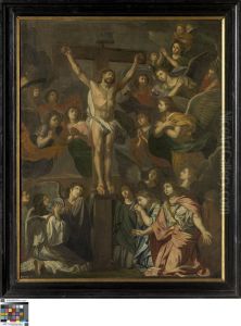 Christus aan het kruis omringd door engelen