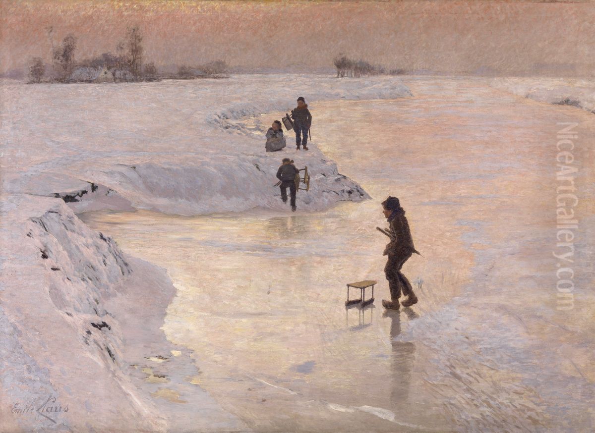 Skaters Oil Painting by Emile Claus