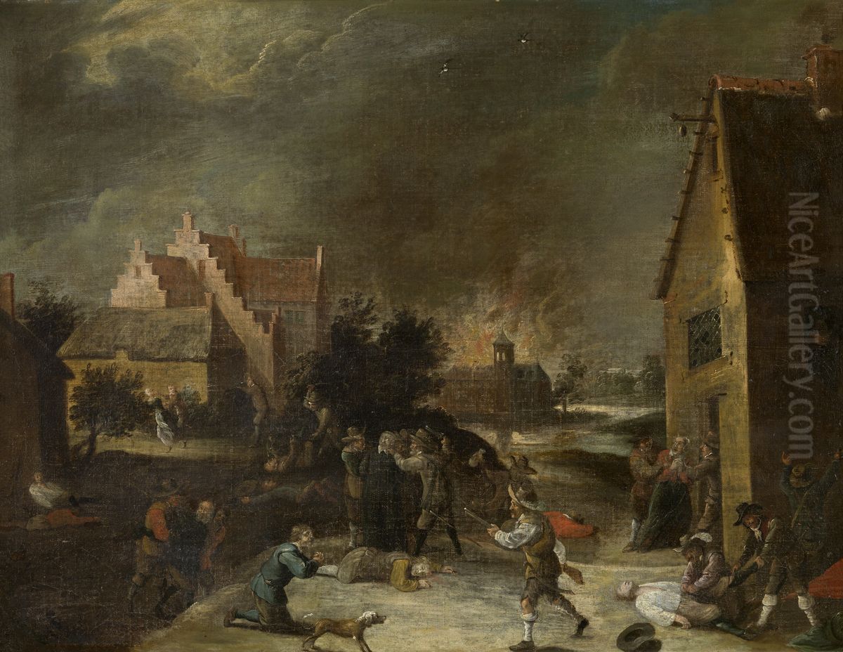 Looting of a village Oil Painting by David Teniers the Younger