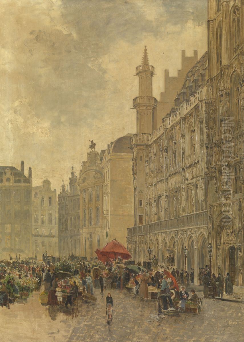 The Grande Place in Brussels Oil Painting by Gustave Walckiers