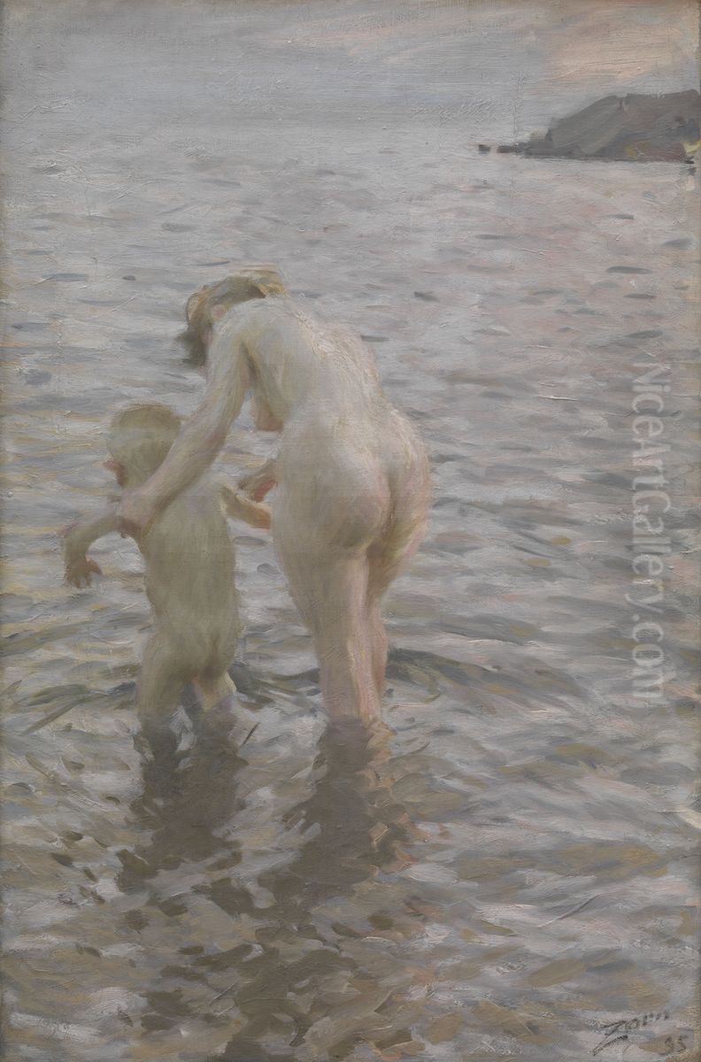 With Mother Oil Painting by Anders Zorn